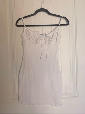 Princess Polly White Ribbed Tie-Front Cami Dress